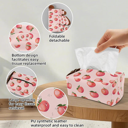 Pink Peach Tissue Box Cover Rectangle, PU Leather Tissue Box Holder for Bathroom NightStands Livingroom, Decorative Tissue Holder