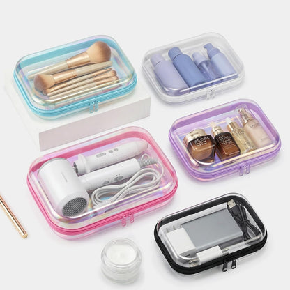 Clear Hard Shell Zipper Case,Makeup Bag,Iridescent Toiletry Bag,2pcs Large Capacity Water-resistant Toiletries Bag,Portable Travel Organizer and Storage,Bathroom Clear Cosmetic Case for Women