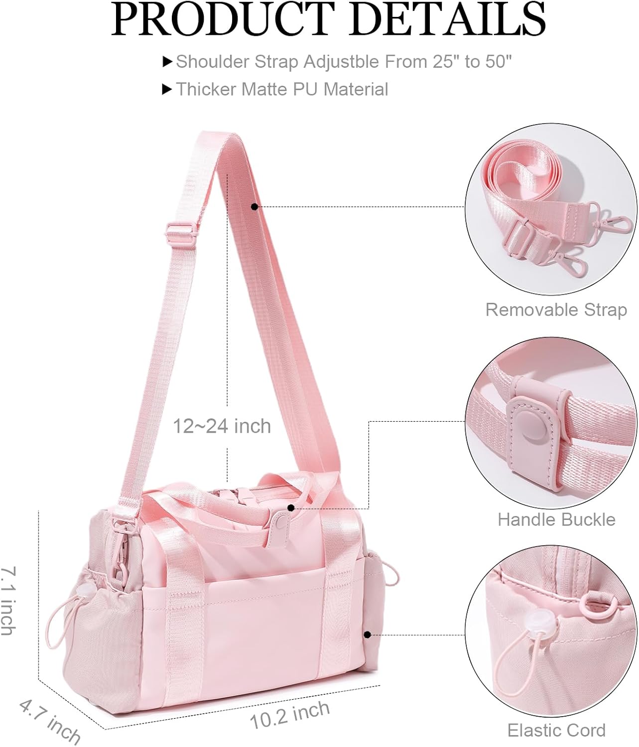 Bucosd Small Gym Bag for Women, Mini Crossbody Gym Duffle Bag with Wet Compartment, Carry on Gym Tote Bag for Workout Dance Sport Travel (Mini-Pink)