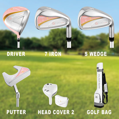 PGM Women's Golf Clubs Full Set for Right Handed with Driver Woods Hybrid Irons Wedges Putter, Lady Flex Complete Golf Set for Beginner to Intermediate Golfers with Headcovers and Club Bag