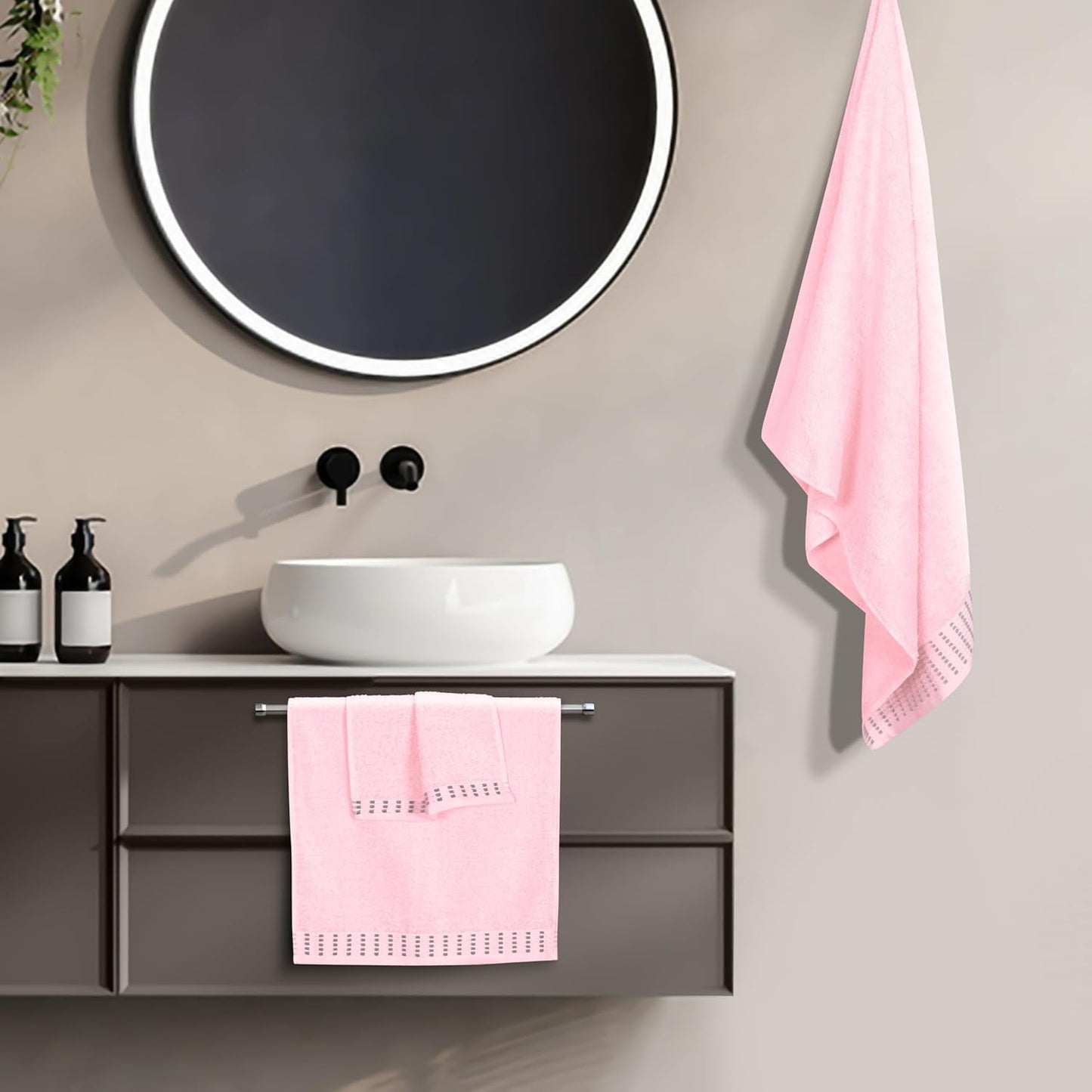 MALLONI HOME Ultra Soft 3 Pack Cotton Towel Set, Contains a Bath Towels 28x55 inch, a Hand Towels 16x24 inch & a Wash Coths 12x12 inch, Ideal Everyday use, Compact & Lightweight - Pink