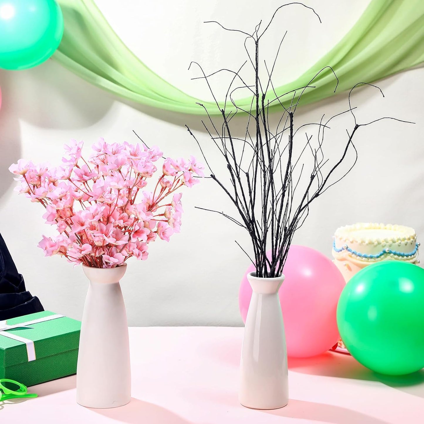8 Pcs Artificial Cherry Blossom Branches Decor 15.7 Inch Artificial Cherry Flowers 4 Lifelike Curly Willow Branches for Home Indoor Decoration Vase DIY Wedding Table Centerpiece Decors Pink