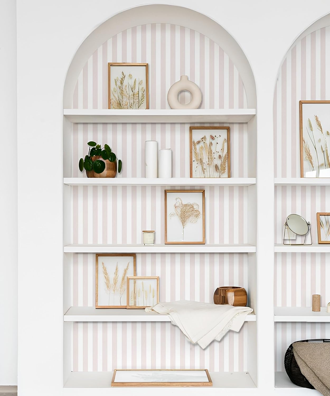 Tomete Pink and White Striped Wallpaper Peel and Stick Modern 17.3"x78.7" Self-Adhesive Removable Wallpaper for Girls, Work in Bedroom, Nursery, Vinyl Film for Cabinets Waterproof, Easy to Clean/Match