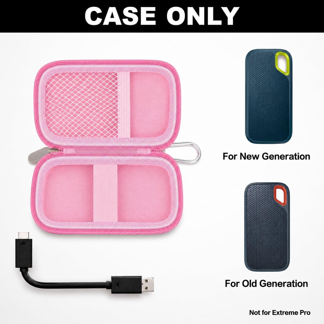 GWCASE Hard Case for SanDisk Extreme Portable SSD 1TB 2TB 4TB 8TB 500GB, External for Solid State Drive Travel Carrying Holder with Mesh Pocket for USB Cables & SD Cards (Bag Only)-Pink
