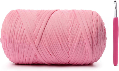 Elastic Fabric T Shirt Yarn for Crocheting，Beginner Crochet Yarns with Polyester Spandex Blend,Total 400g/114yds Soft Tshirt Yarn for Crochet Crafts/Bags/Baskets（Peach）