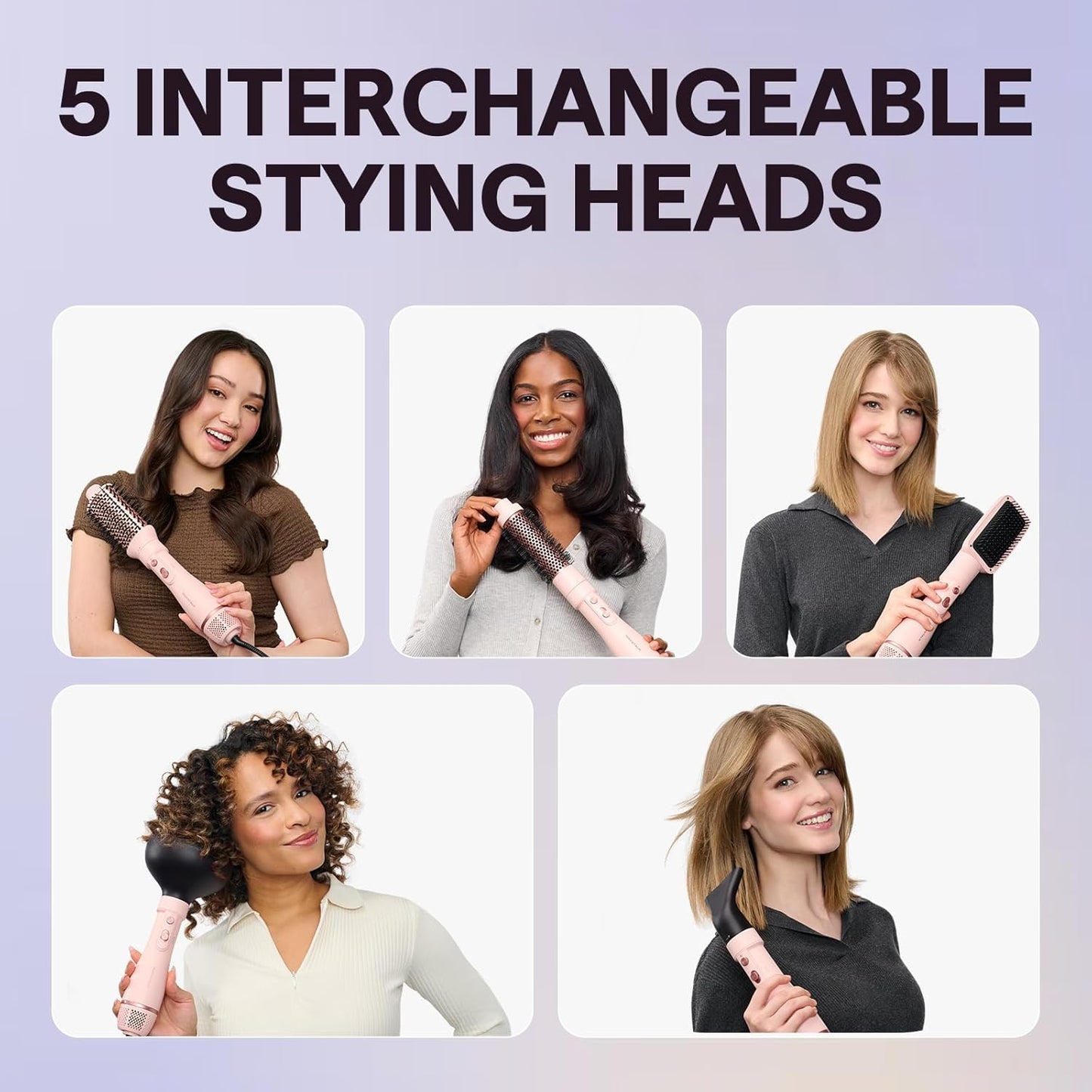Blow Dryer Brush Set, Wavytalk Air Sculpt 5-in-1 Hot Air Brush Set, Multi Hair Styler for Salon Blowouts, Smooth Curls, Volumizing and Straightening, Sleek and Less Frizz, Pink