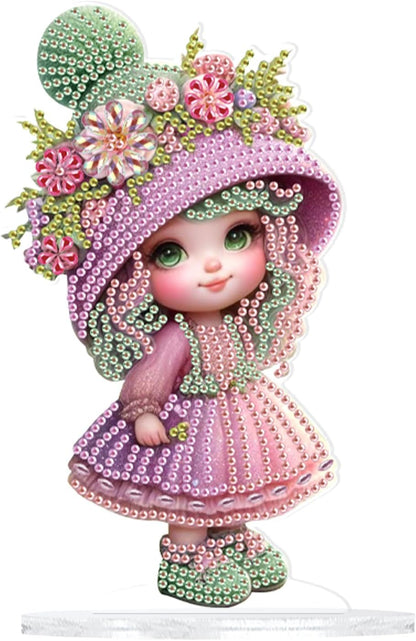 MVVMTOP Diamond Art Painting Tabletop Decoration, DIY Pink Doll, 5D Diamond Art Home Desktop Decoration By Number Mosaic Arts Crafts for Home Office Acrylic Tabletop Decor, Christmas Handmade Gift