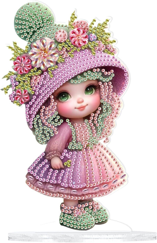 MVVMTOP Diamond Art Painting Tabletop Decoration, DIY Pink Doll, 5D Diamond Art Home Desktop Decoration By Number Mosaic Arts Crafts for Home Office Acrylic Tabletop Decor, Christmas Handmade Gift