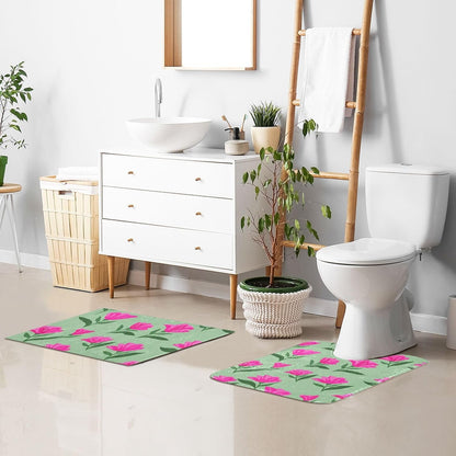 Pink Flowers Bathroom Rug, Non Slip Dry Quickly Bath Mat, Absorbent Soft Bath Rug, Home Decor Accessories, 24"x16"