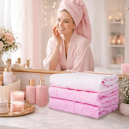 Shemilly 3pcs Bow Hand Towels Set Pink Bow Jacquard Hand Towel for Bath 100% Cotton Soft Bathroom Kitchen Decorative Set for Spring Summer Holiday Decor Gift,14 x 29 Inch