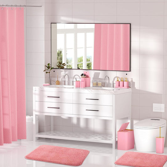 Bathroom Accessory Set - Bathroom Set, 27PC Bathroom Accessories Set, Pink Bathroom Sets with Shower Curtain and Rugs, Mini Trash Can, Toilet Brush, Trash Can & Soap Dispenser