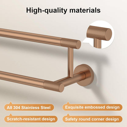 Double Towel Bar 24 Inch, Rose Gold SUS304 Stainless Steel Towel Racks for Bathroom - Wall Mounted Bathroom Towel Holder Quick Drying Hand Towel Bar for Walls