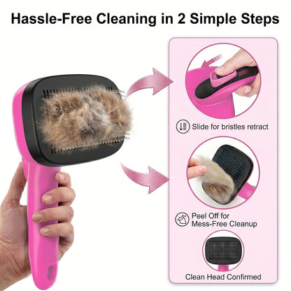 5PCS Self Cleaning Slicker Brush and Dog Grooming Kit, Pink | Deshedding Brush Kit for Dogs & Cats, Ideal for Short Long Hair, Daily Detangling & Cleaning Mats at Home or Travel