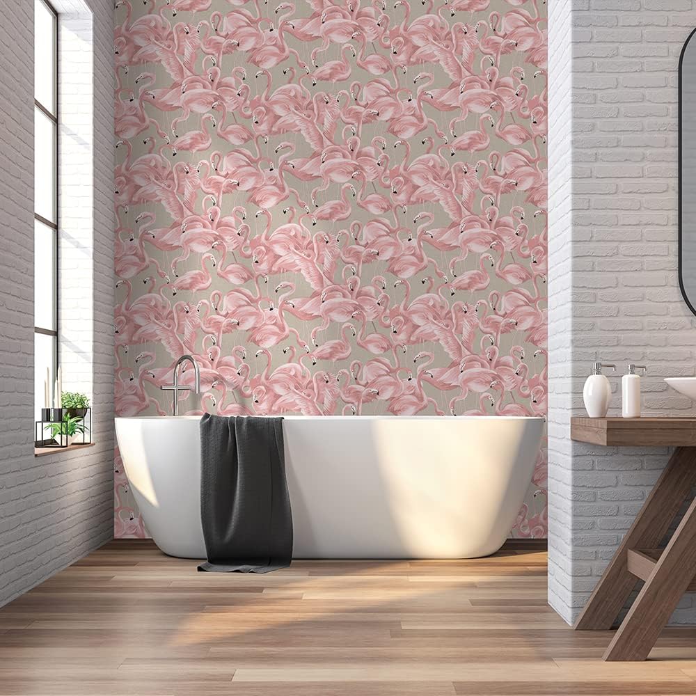 Tempaper Ballerina Pink Flamingo Removable Peel and Stick Wallpaper, 20.5 in X 16.5 ft, Made in the USA