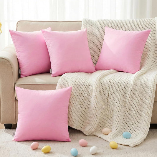 Thmyo 4-Pack 100% Cotton Comfortable Solid Decorative Throw Pillow Case Square Cushion Cover Pillowcases Sublimation Blank DIY Pillow Covers for Sofa(Only Covers, No Pillows)(18x18 inch/45x45cm,Pink)