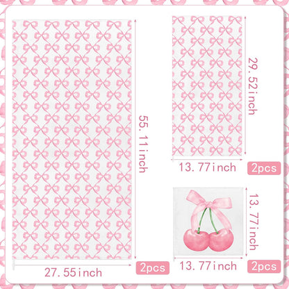 VitalCozy Set of 6 Pink Bow Bathroom Towels Set Coquette Cute Bow Beach Towel for Woman Pink Bathroom Decor Pool Bath Supplies for Swimming Sport Shower Hotel Supplies