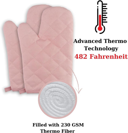 Thermo Heat-Resistant Oven Mitts (2 Pieces) - Superior Protection, Stylish Design | 482°F Heat Resistance, Non-Flammable Fabric-Versatile, (Pink)