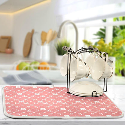 OTVEE Light Pink Art Dish Drying Mat for Kitchen Counter Absorbent Heat Resistant Microfiber Dishes Drainer Mat 16x18 in Dish Pad Sink Mat Protective Pad Kitchen Decor