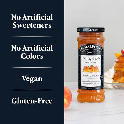 St. Dalfour Heritage Peach Fruit Spread - 10oz - 100% from Fruit, No Artificial Ingredients, Non-GMO, No Cane Sugars, All Natural, Made in France