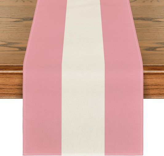 Artoid Mode Pink White Stripes 2026 New Year Christmas Table Runner, Winter Classic Modern Party Kitchen Dining Table Decoration for Home Party Decor 13x72 Inch