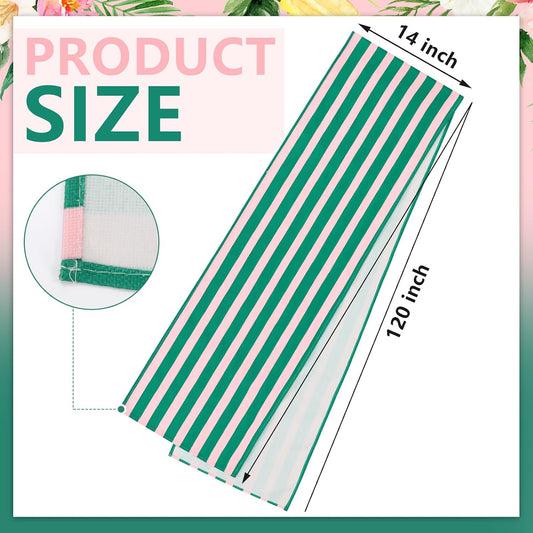 Fanfanwin Linen Palm Beach Table Runner - 14" x 120'' Cabana Pink Green Striped Table Runner for Summer Pool Party Decoration Home Dining Kitchen