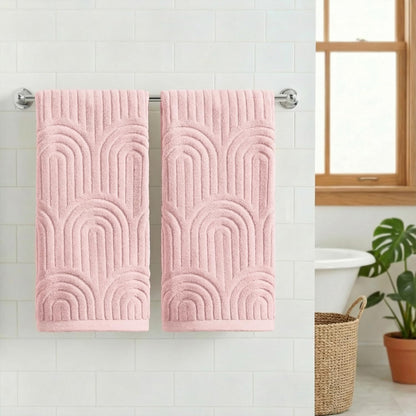 Artoid Mode 2 Pcs Pink 3D Arched Stripes Jacquard Hand Towels for Bathroom, 100% Cotton Soft Absorbent Bathroom Decor Towels, 13.7 x 29.5 Inch