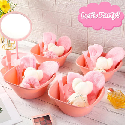 Honeydak 48 Pcs 6 Set Spa Party Favors for Women Pink Sleepover Party Supplies Bulk Face Mask Bowl Set Mirror Headband Scrunchies Face Wash Cloths Basin Eye Mask for Spa Sleepover Birthday