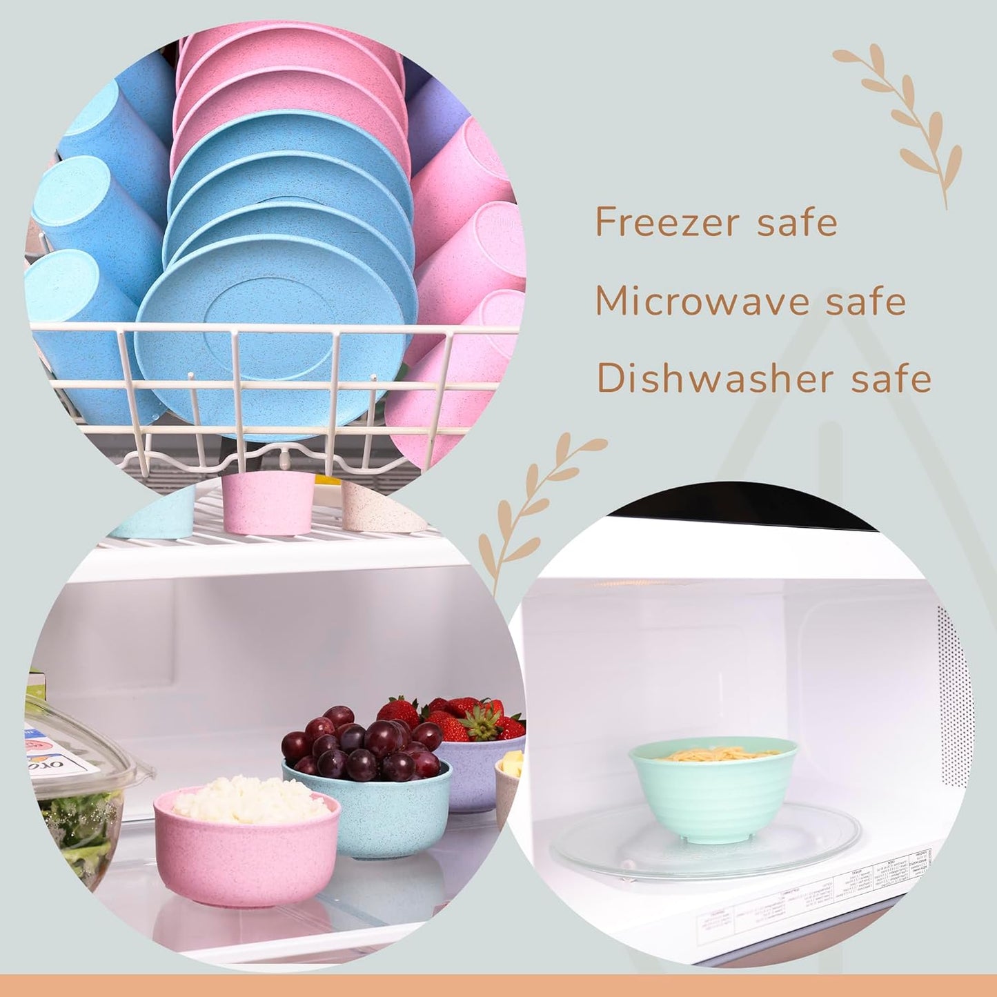 Wheat Straw Bowls Large, Wheat Fiber Set of 4 Lightweight Unbreakable Plates, Reusable, Microwave & Dishwasher Safe - Wheat Straw Dinnerware, Large Wheat Cereal Bowl, Camping Bowls