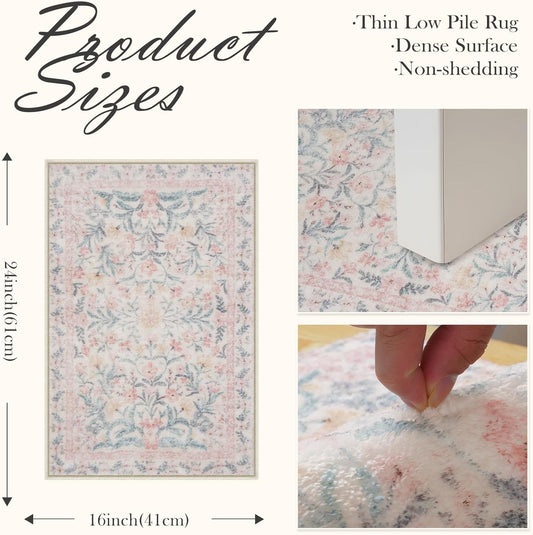 Seavish Pink Floral Bathroom Rug, 16x24 Inch Non-Slip Washable Plush Bath Mat, Soft Absorbent Small Boho Bath Mat for Bathroom Floor Decor, Sink Vanity Shower