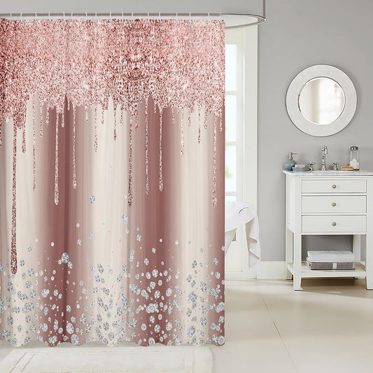 jejeloiu Pink Rose Gold Shower Curtain for Bathroom Decor for Kids Boys Girls,72"x72",Glitter Diamond Pattern Bath Curtain,Diamond Theme Bathroom Accessories,Glitter Waterproof Polyester Fabric