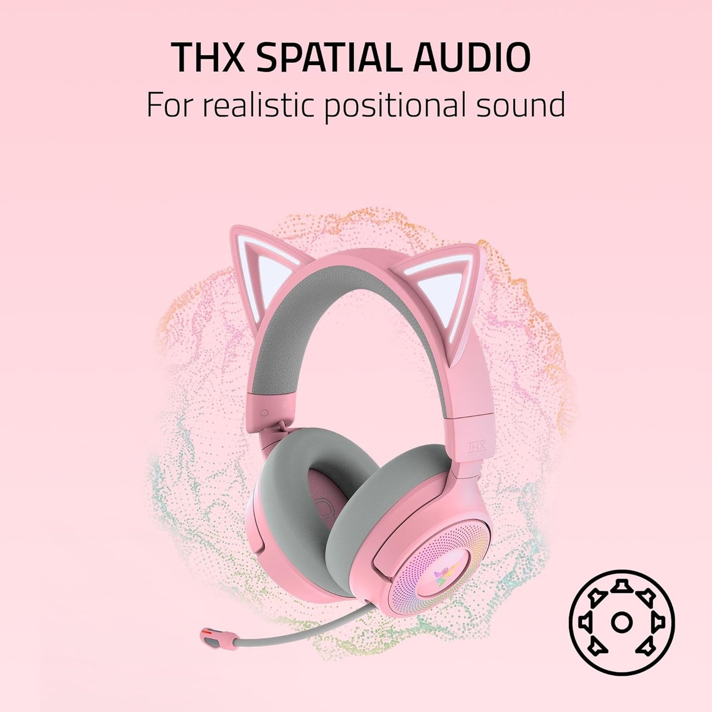 Razer Kraken Kitty V3 Pro Wireless RGB Gaming Headset: Chroma RGB Kitty Ears - 2.4 GHz, Bluetooth 5.3, USB A - Super Wideband Mic - 40mm Drivers - THX Spatial Audio - Comfortable Ear Cushions - Pink