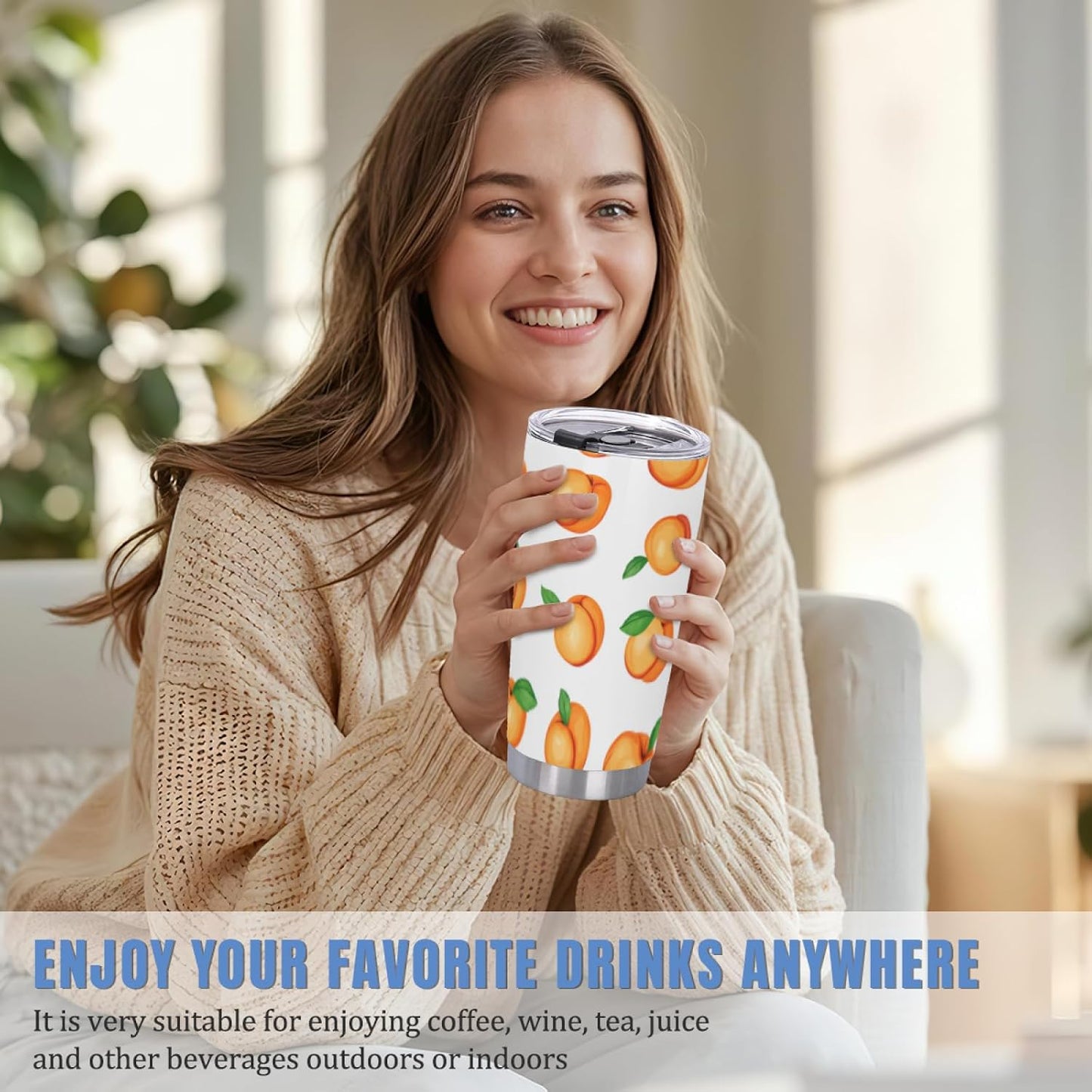 Watercolor Peach 20oz Tumbler with Lid and Straw Insulated Coffee Mug Stainless Steel Travel Cups for Women Men