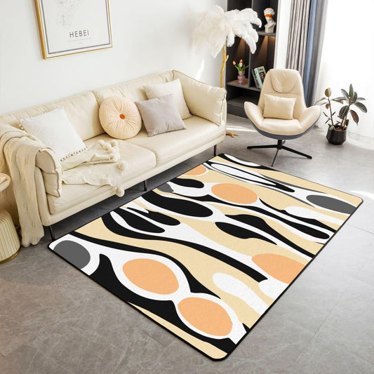Organic Abstract 3 x 5 Area Rug Modern Contemporary Rugs for Living Room Boho Mid Century Wavy Lines Washable Rug, Retro Geometric Low Pile Carpet Indoor Floor Mat,Light Beige Peach