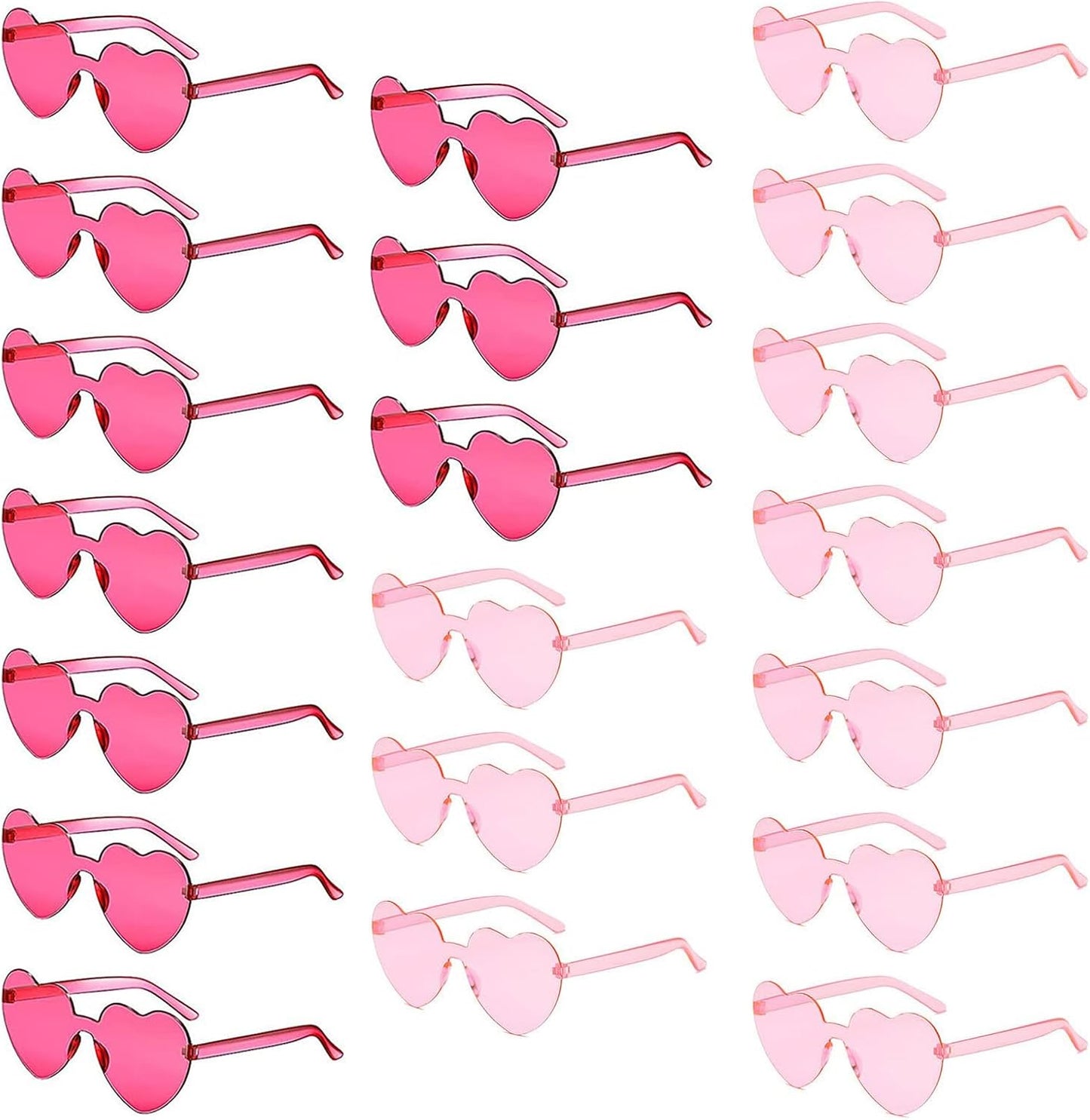 YQVIE 20 Pack Heart Shaped Sunglasses One Piece Candy Color Rimless Glasses for Women Bachelorette Party Supplies