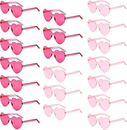 YQVIE 20 Pack Heart Shaped Sunglasses One Piece Candy Color Rimless Glasses for Women Bachelorette Party Supplies