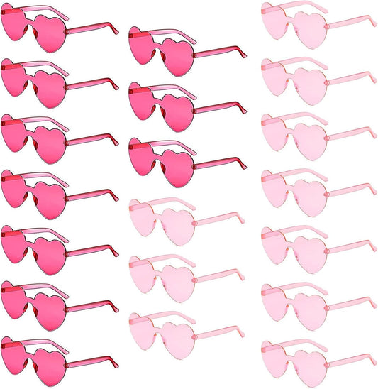 YQVIE 20 Pack Heart Shaped Sunglasses One Piece Candy Color Rimless Glasses for Women Bachelorette Party Supplies