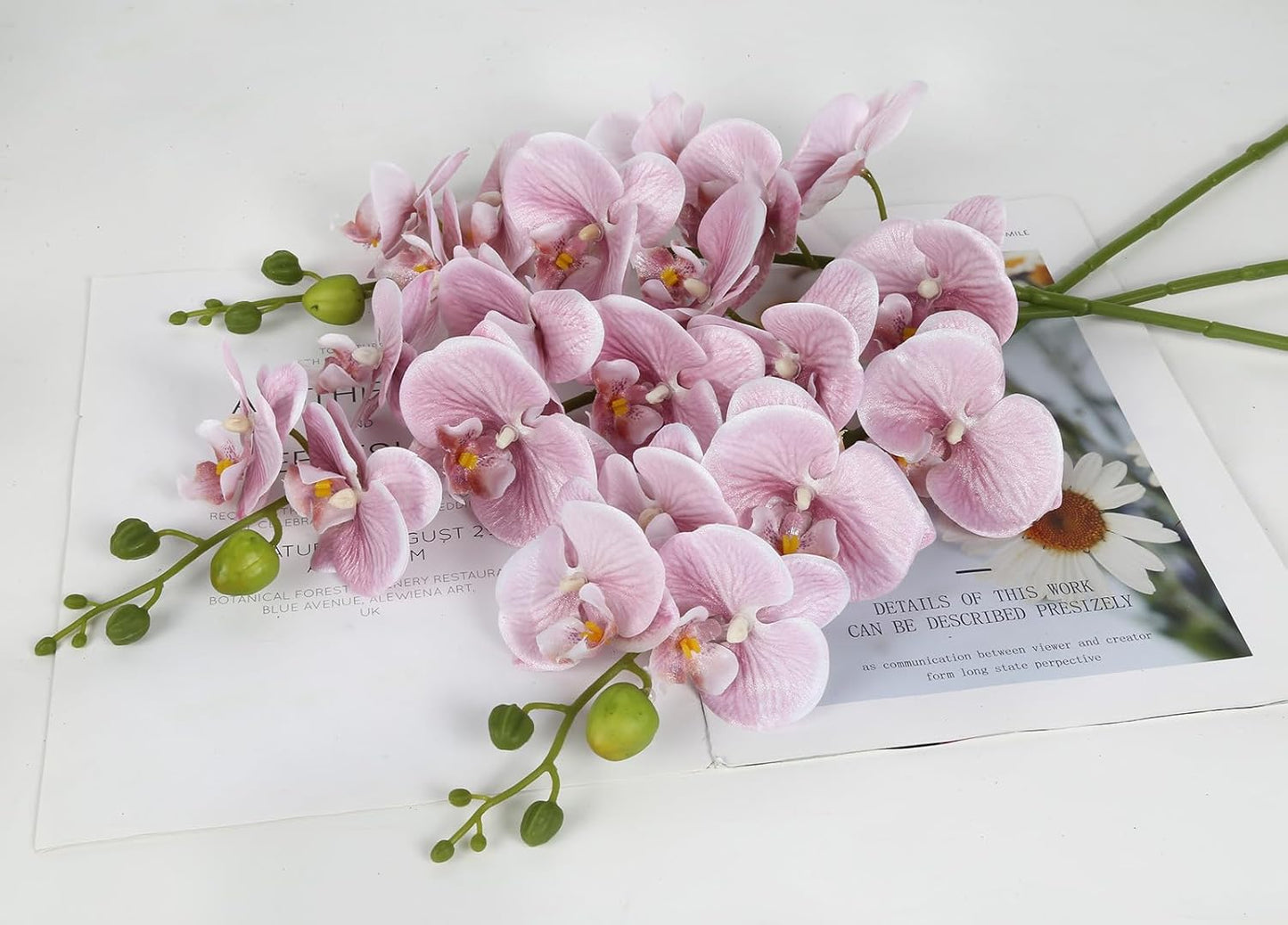 IPOPU Dusty Pink Flowers Glitter Artificial Orchids Flowers 5PCS Faux Orchid Stems Phalaenopsis Branches Floral Centerpieces for Tables Wedding Decorations for Reception (Dusty Pink)