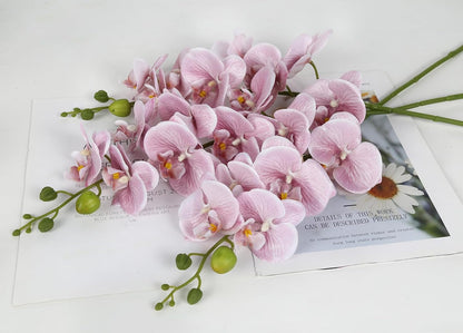 IPOPU Dusty Pink Flowers Glitter Artificial Orchids Flowers 5PCS Faux Orchid Stems Phalaenopsis Branches Floral Centerpieces for Tables Wedding Decorations for Reception (Dusty Pink)