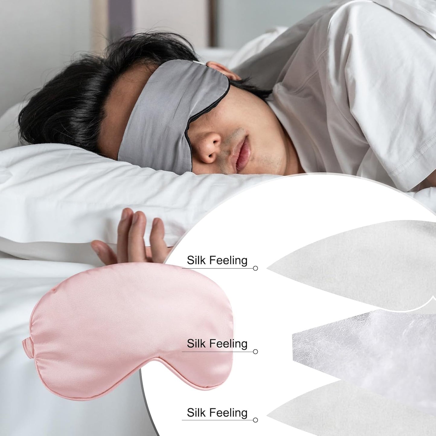 PATIKIL Silk Sleep Mask, 2 Pack Soft Satin Eye Protective Mask Blackout Eye Cover with Elastic Straps for Side Sleeping Women Men Travel, White Pink