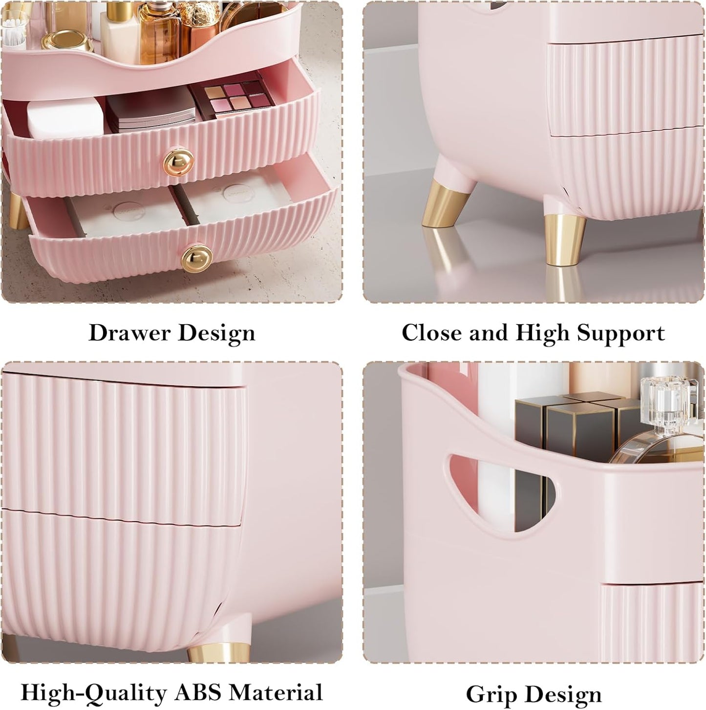 Makeup Organizer Countertop, Large Capacity Skincare Cosmetic Organizer for Vanity with 2 Drawers, Cosmetic Display Cases Makeup Storage Box for Bedroom, Bathroom, Ideal Gifts for Women(Pink)