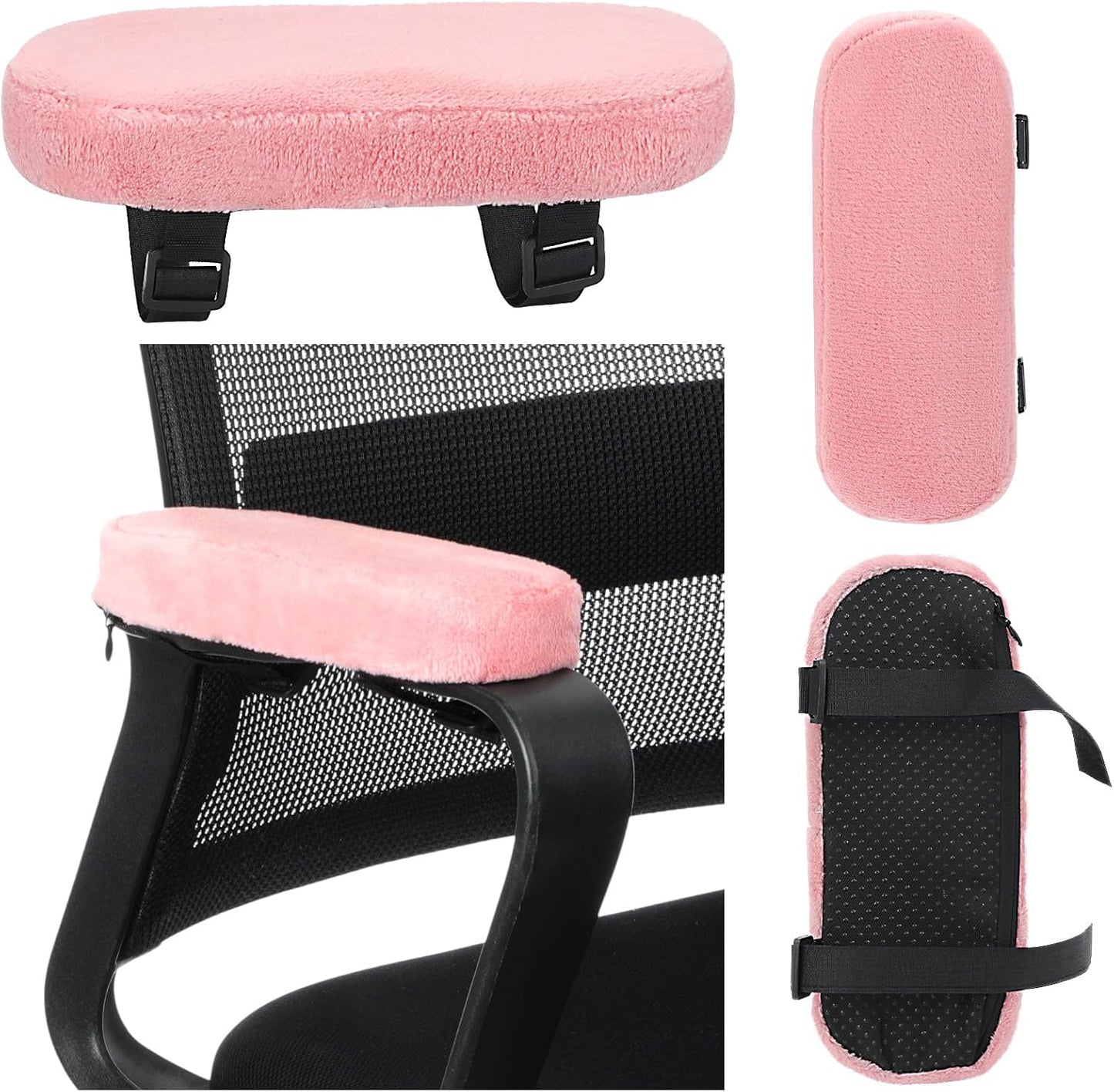 Threlaco 2 Pcs Office Chair Armrest Pads Soft Foam Office Chair Arm Covers Fluffy Flannel Gaming Armchair Armrest Cushion for Elbows and Forearms Support Pressure Relief (Pink)