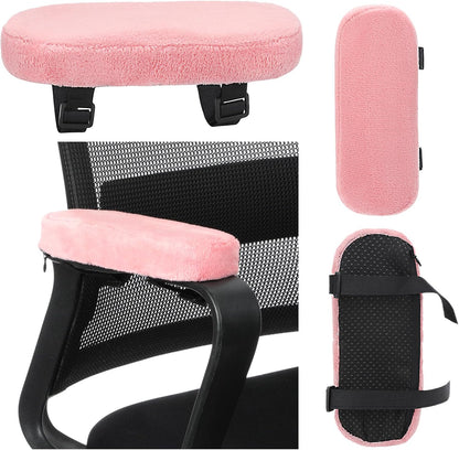 Threlaco 2 Pcs Office Chair Armrest Pads Soft Foam Office Chair Arm Covers Fluffy Flannel Gaming Armchair Armrest Cushion for Elbows and Forearms Support Pressure Relief (Pink)