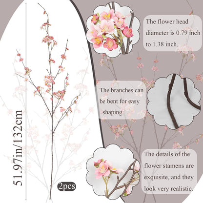 2Pcs Cherry Blossom Branches Long Stems Fake Flowers for Spring Indoor Home Decor 52" Faux Artificial Cherry Flowers for Tall Vase Wedding Office Party Centerpieces Bedroom Decor Champagne Pink