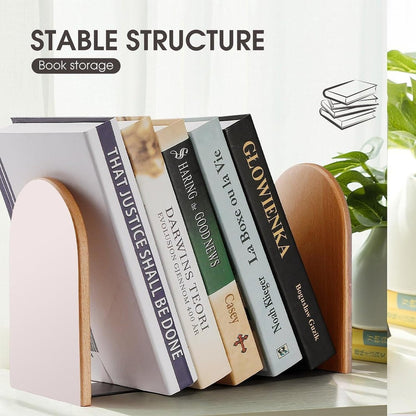 Fashion Beech Wood Bookends, Heavy Duty Bookends, Non Skid Bookend for Shelves, Book Stand for Books/CDs (1 Pair) Light Pink