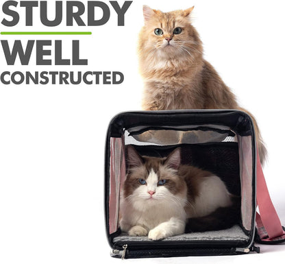 EXPAWLORER Large Cat Carrier Dog Carriers Soft for Small Medium Cats Puppies Up to 20lbs, Airline Approved Pet Carrier Soft-Sided Collapsible Pet Travel Carrier Fit 2 Kitties (Pink)