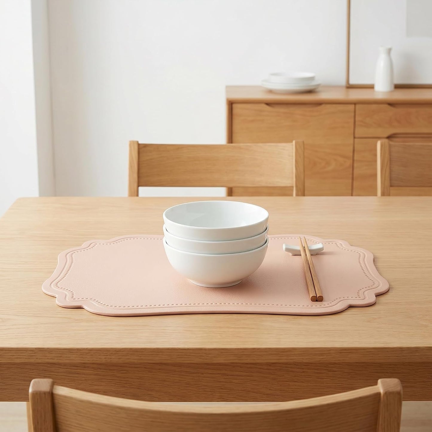 Solid Placemats Set of 6 Leather Placemats for Kitchen Dining Table Decor, Heat Resistant Table Placemats, Waterproof Table Mat 18x12in Pink