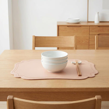 Solid Placemats Set of 6 Leather Placemats for Kitchen Dining Table Decor, Heat Resistant Table Placemats, Waterproof Table Mat 18x12in Pink