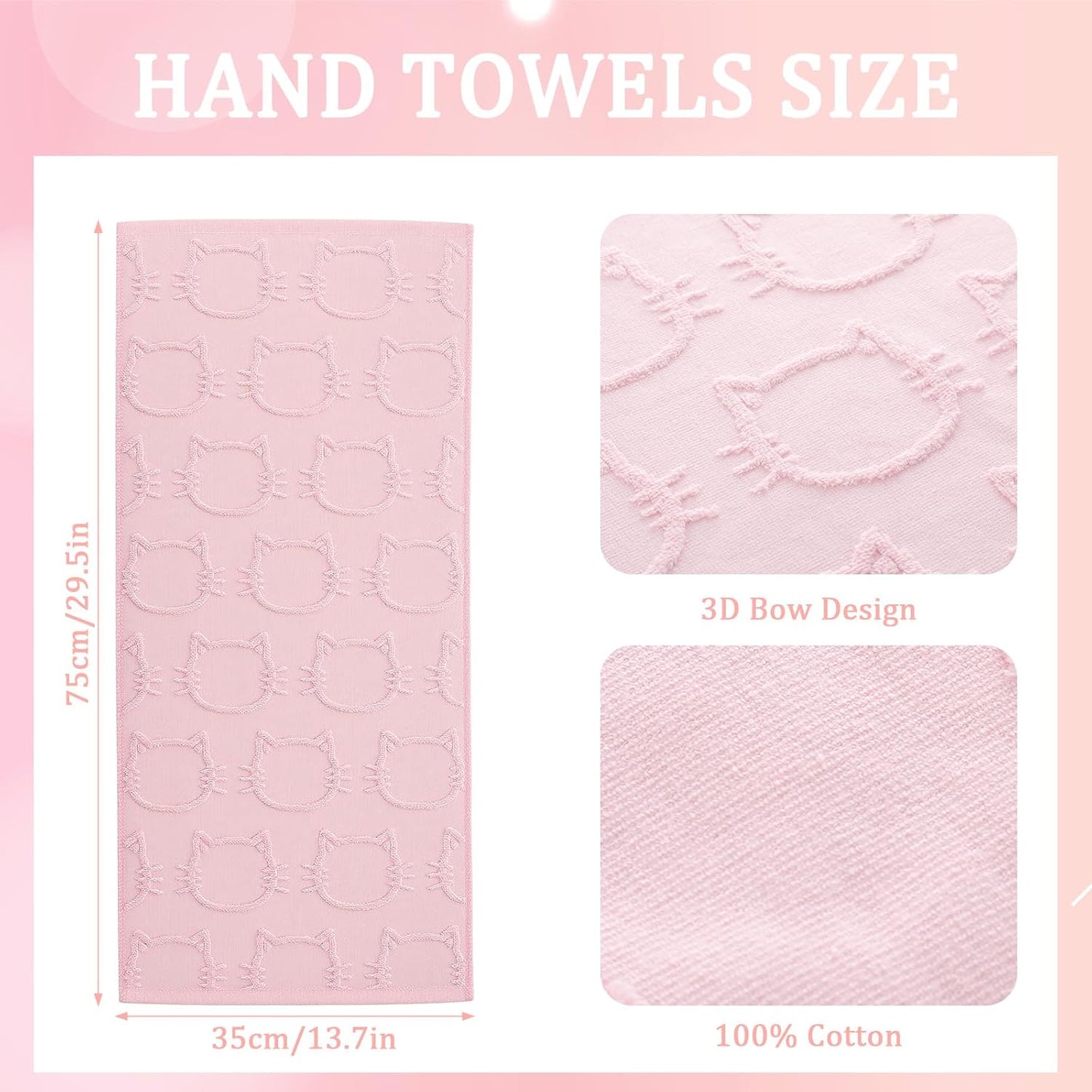 Hahafelt 3 Pack Pink Cat Bathroom Hand Towels Cute Paw Kitchen Towels Decor 100% Cotton Soft Absorbent Decorative Jacquard Weave Gifts for Kitchen Bathroom Decor, 29.5 x 13.7 Inch