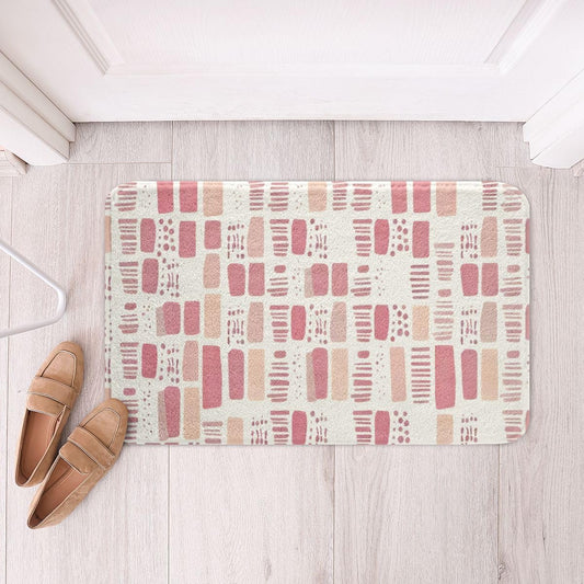 jejeloiu Pink Bathroom Rugs Microfiber 20"x32" Bohemian Pink Checkered Bath Mats Non-Slip Geometric Bathroom Accessories Plaid Floor Doormats Soft Door Mat