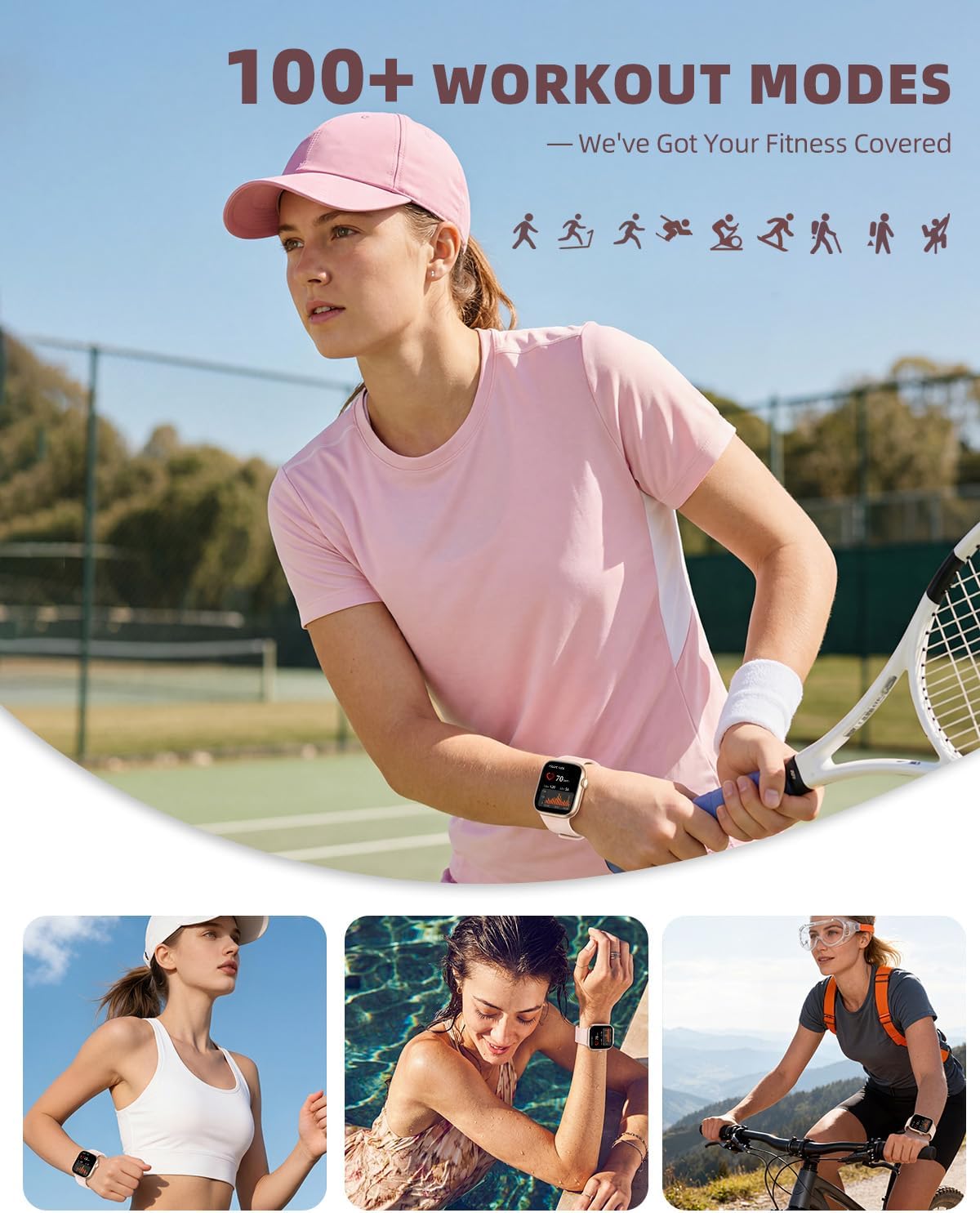 Smart Watch for Women Men, Fitness and Sleep Trackers with 1.83" HD Touchscreen, Bluetooth Calling Smartwatch for Android/iOS, IP67 Waterproof Multi-Sport Modes Pedometer, Rose Pink